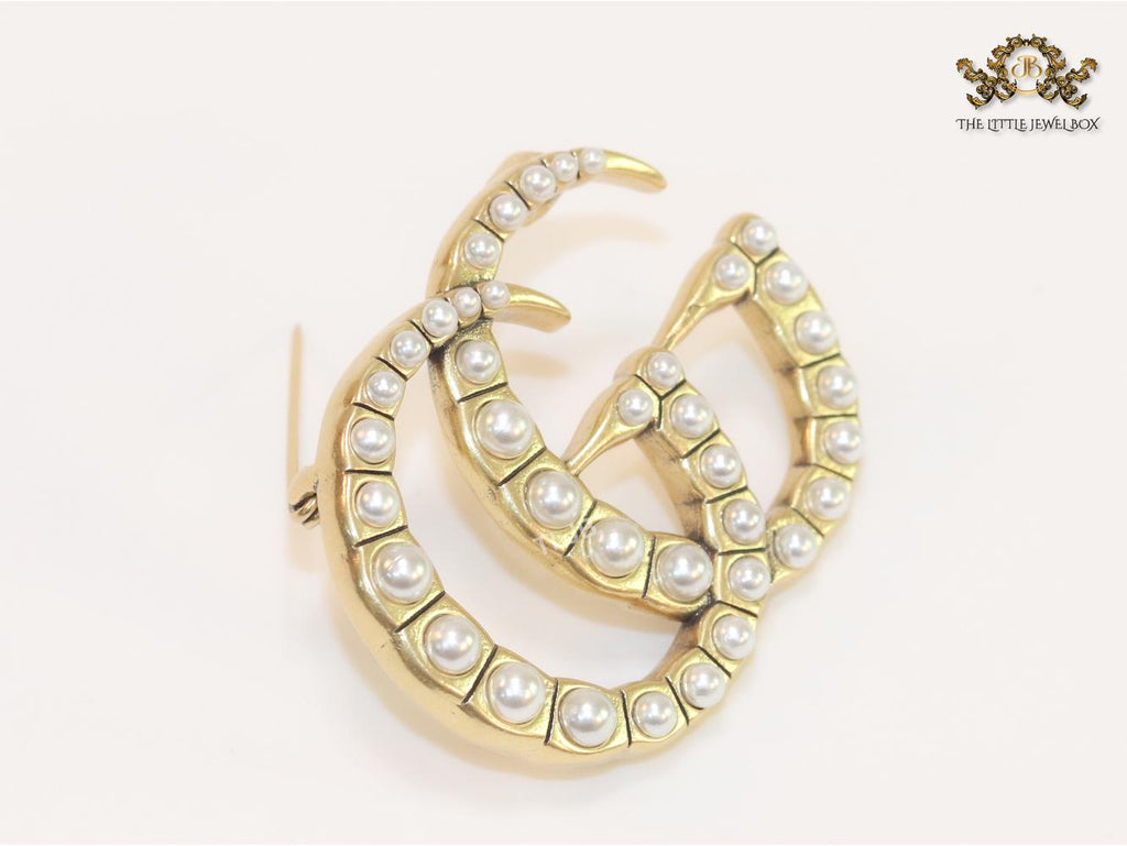 Double G pearl & gold brooch