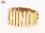 Alphabet M Gold Leather Bracelet