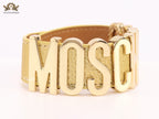 Alphabet M Gold Leather Bracelet
