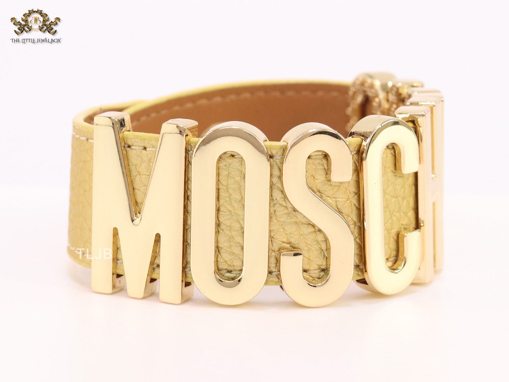 Alphabet M Gold Leather Bracelet