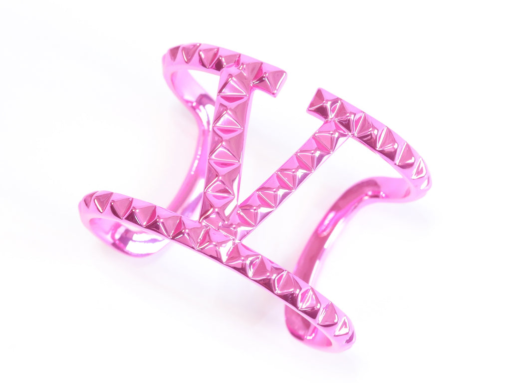 Pink chrome engraved broad bracelet cz