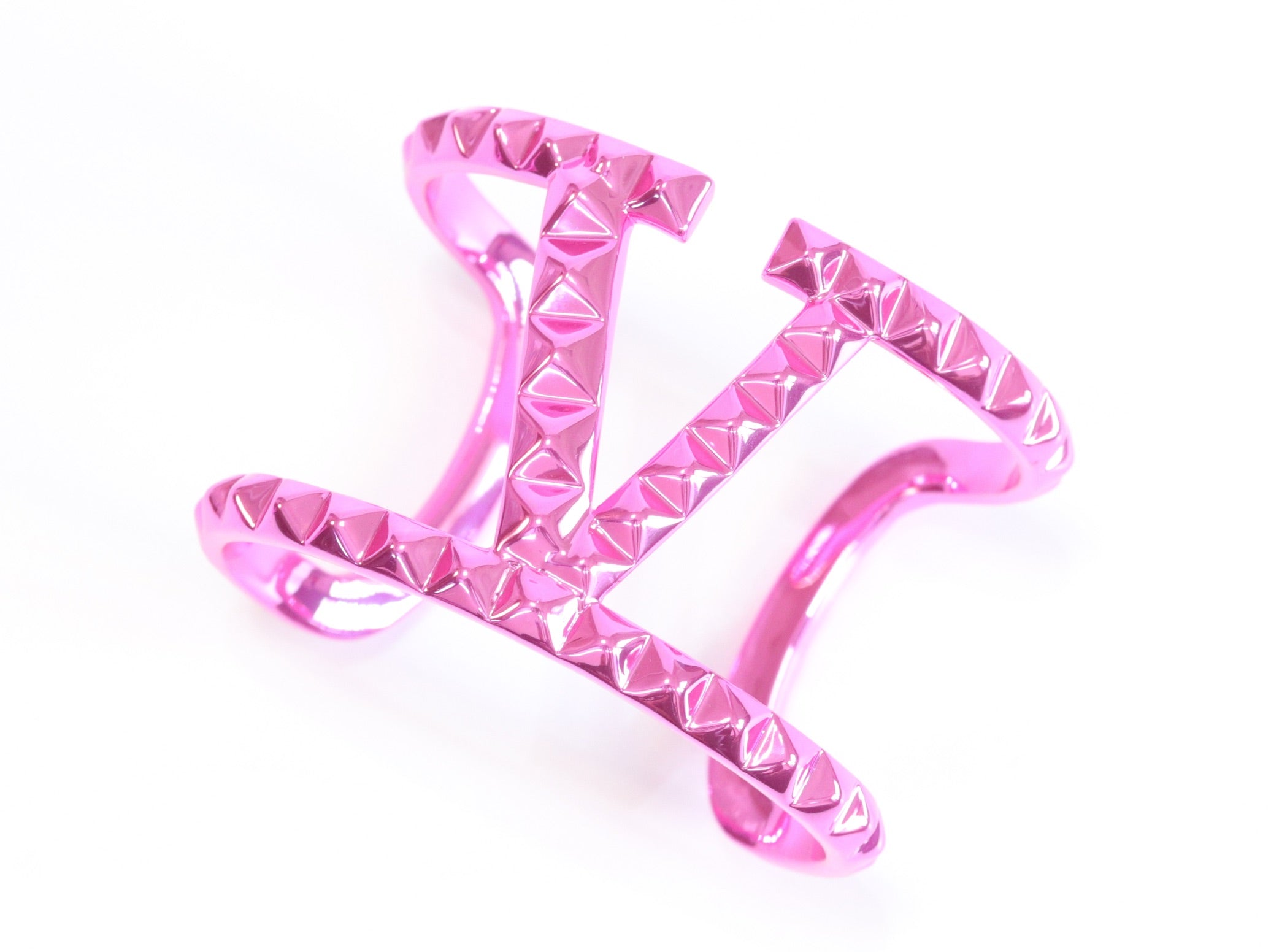 Pink chrome engraved broad bracelet cz