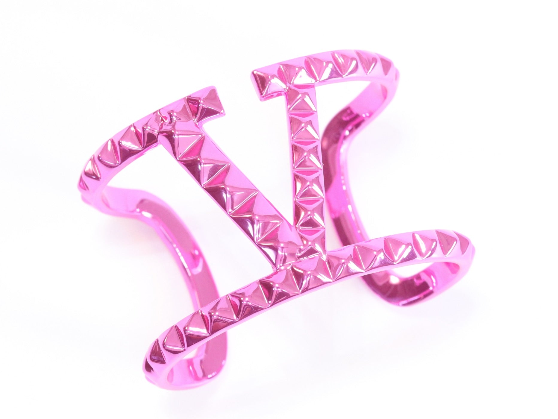 Pink chrome engraved broad bracelet cz