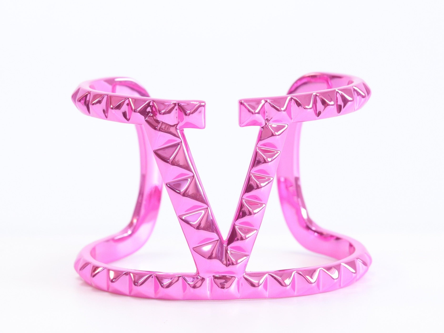 Pink chrome engraved broad bracelet cz