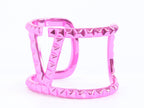 Pink chrome engraved broad bracelet cz