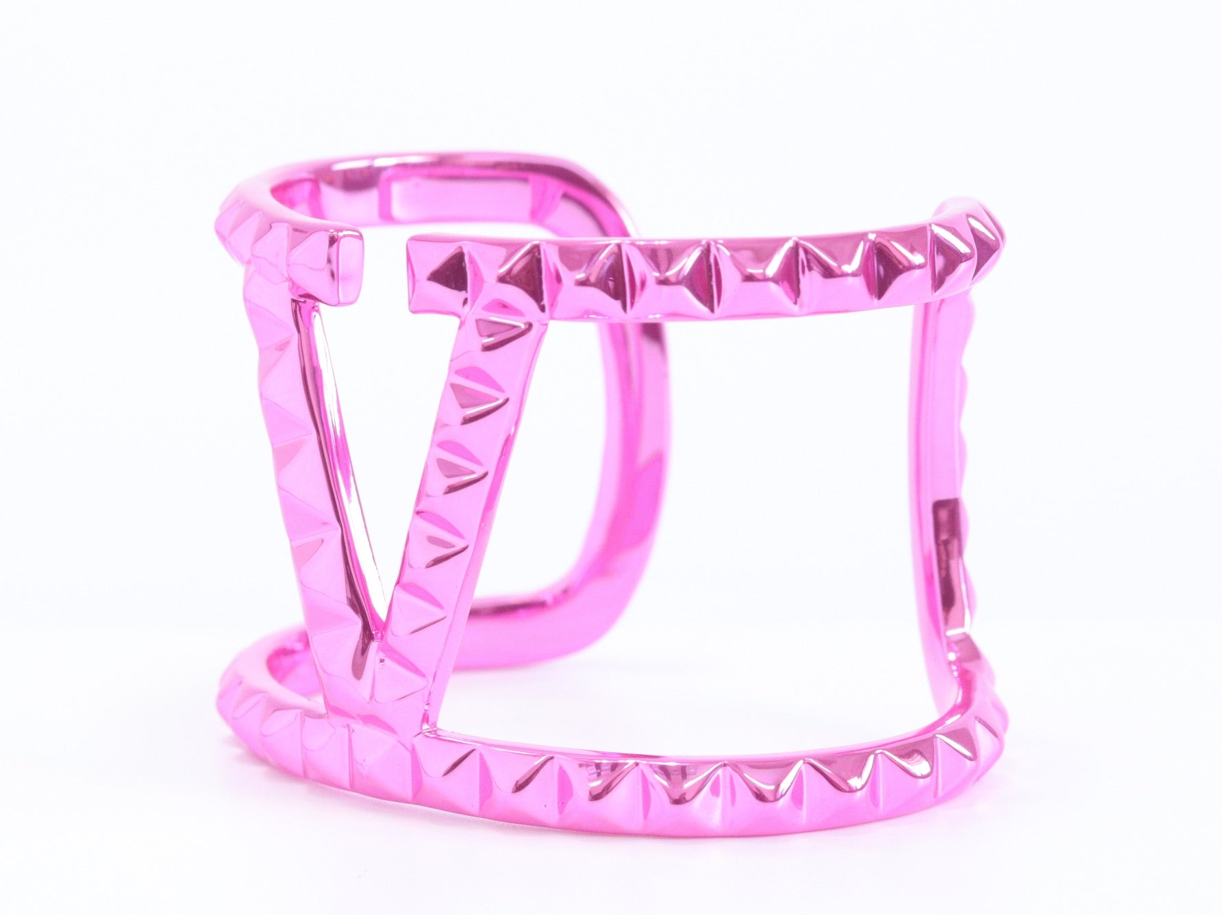 Pink chrome engraved broad bracelet cz