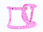 Pink chrome engraved broad bracelet cz