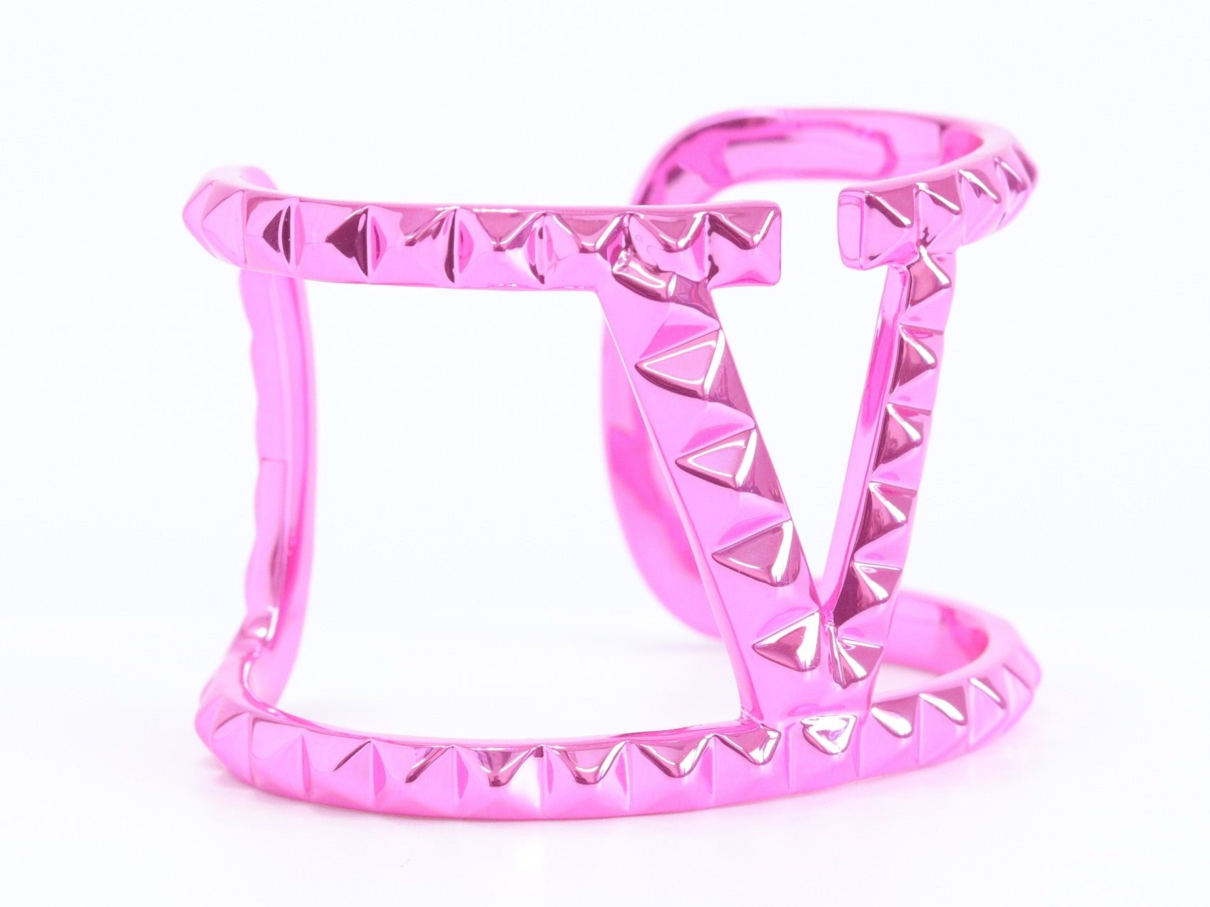 Pink chrome engraved broad bracelet cz