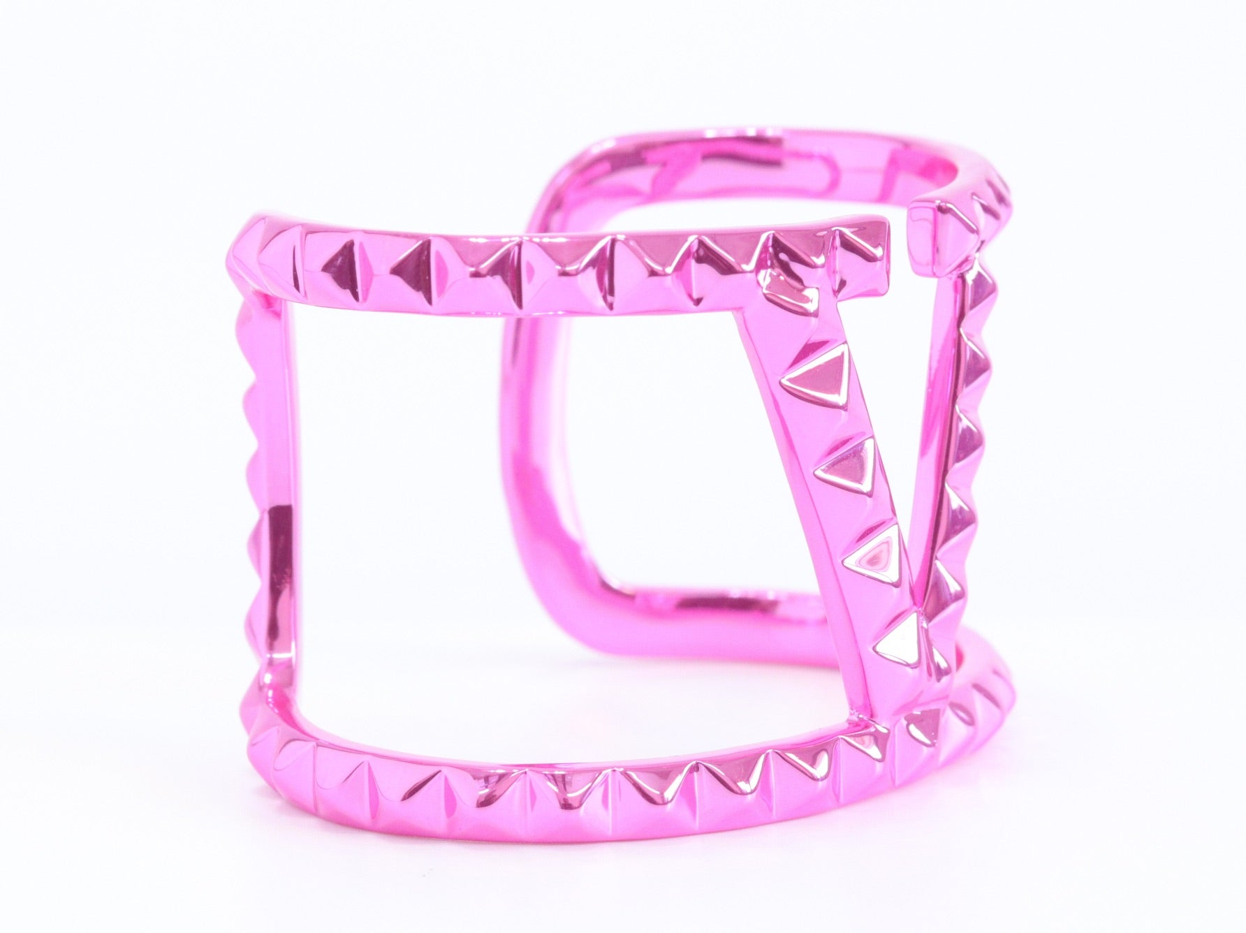 Pink chrome engraved broad bracelet cz