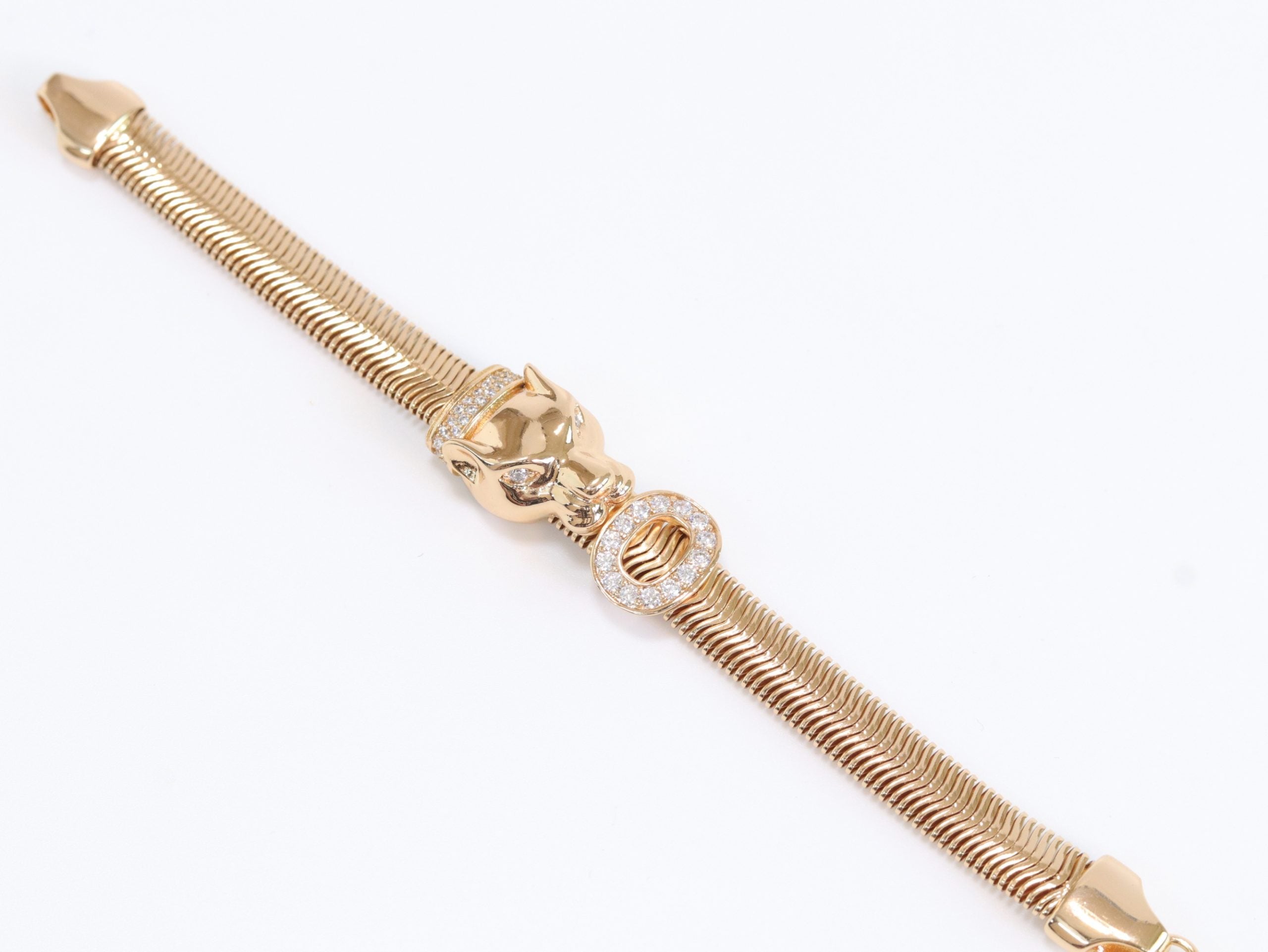 Panther face and cz ring gold bracelet