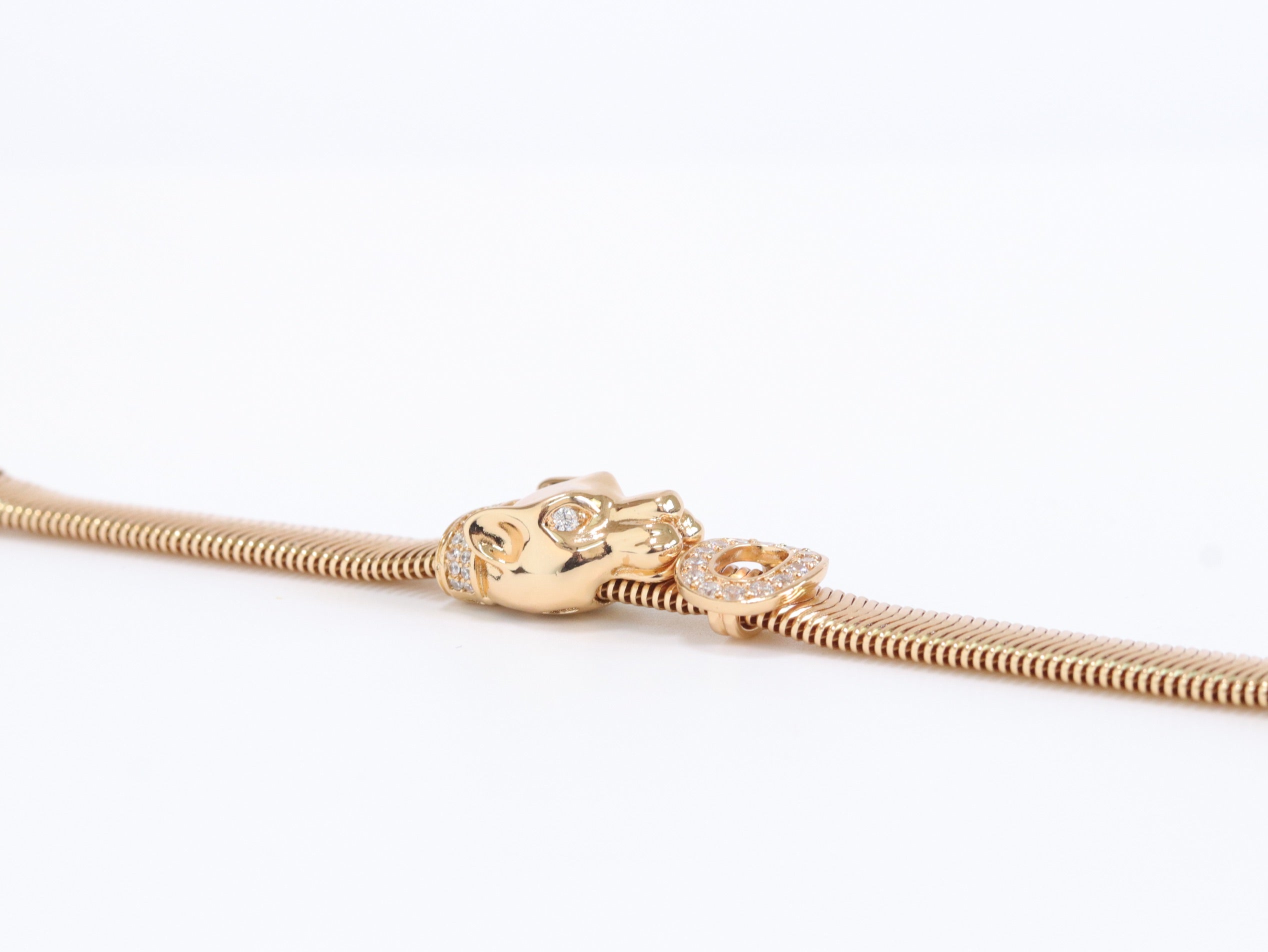 Panther face and cz ring gold bracelet