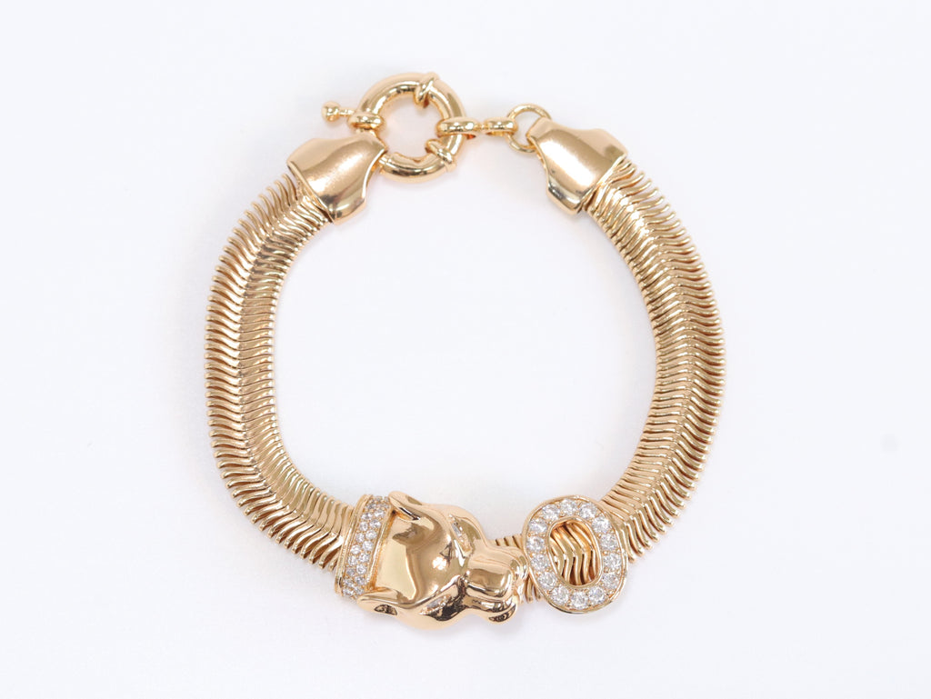 Panther face and cz ring gold bracelet
