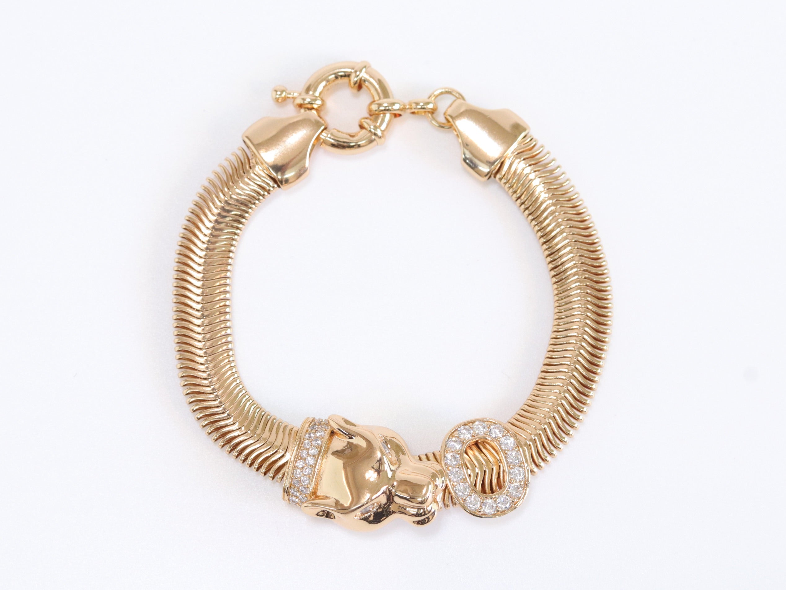 Panther face and cz ring gold bracelet