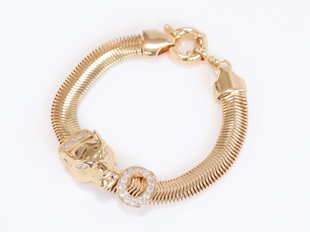 Panther face and cz ring gold bracelet