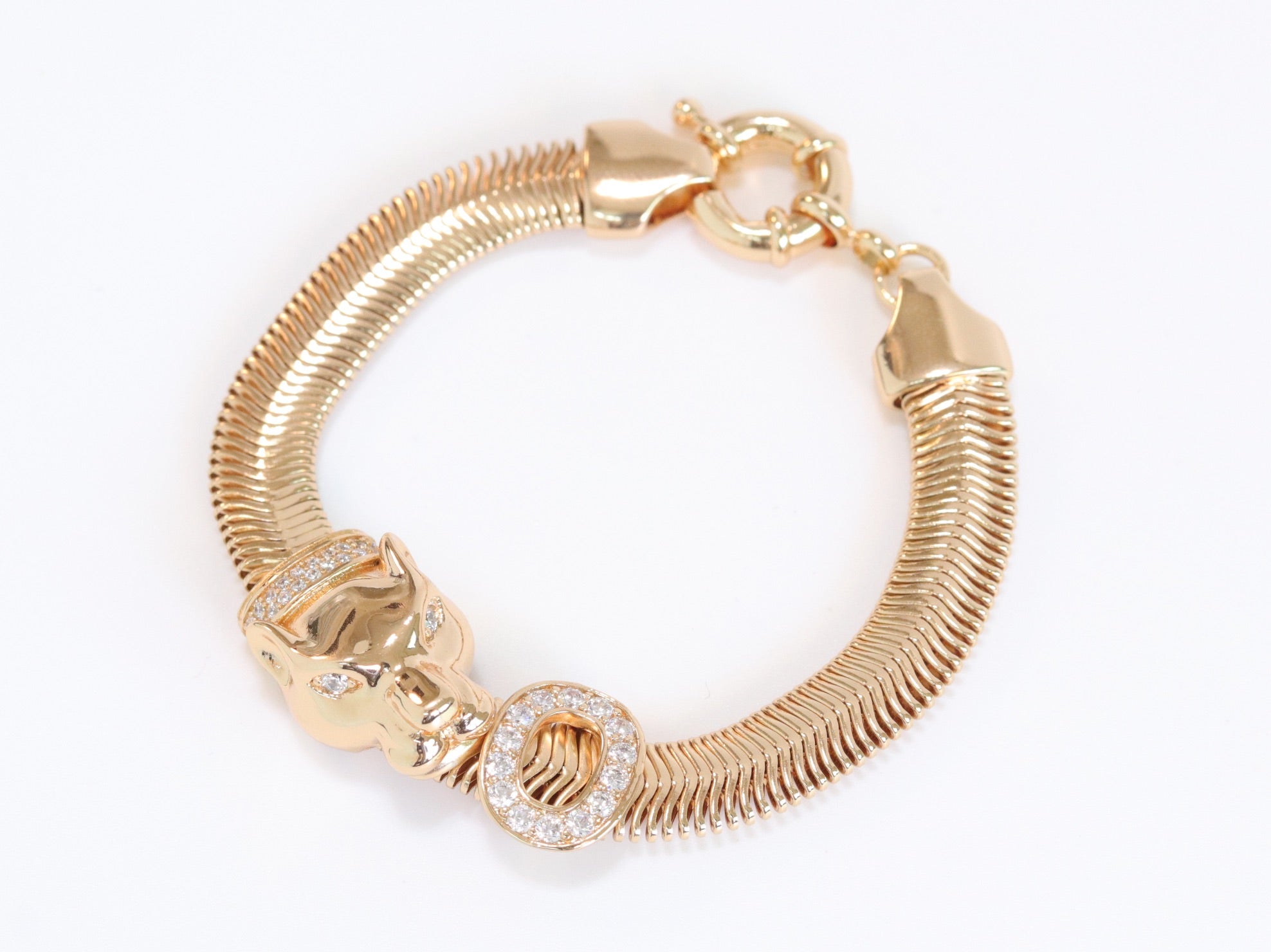 Panther face and cz ring gold bracelet