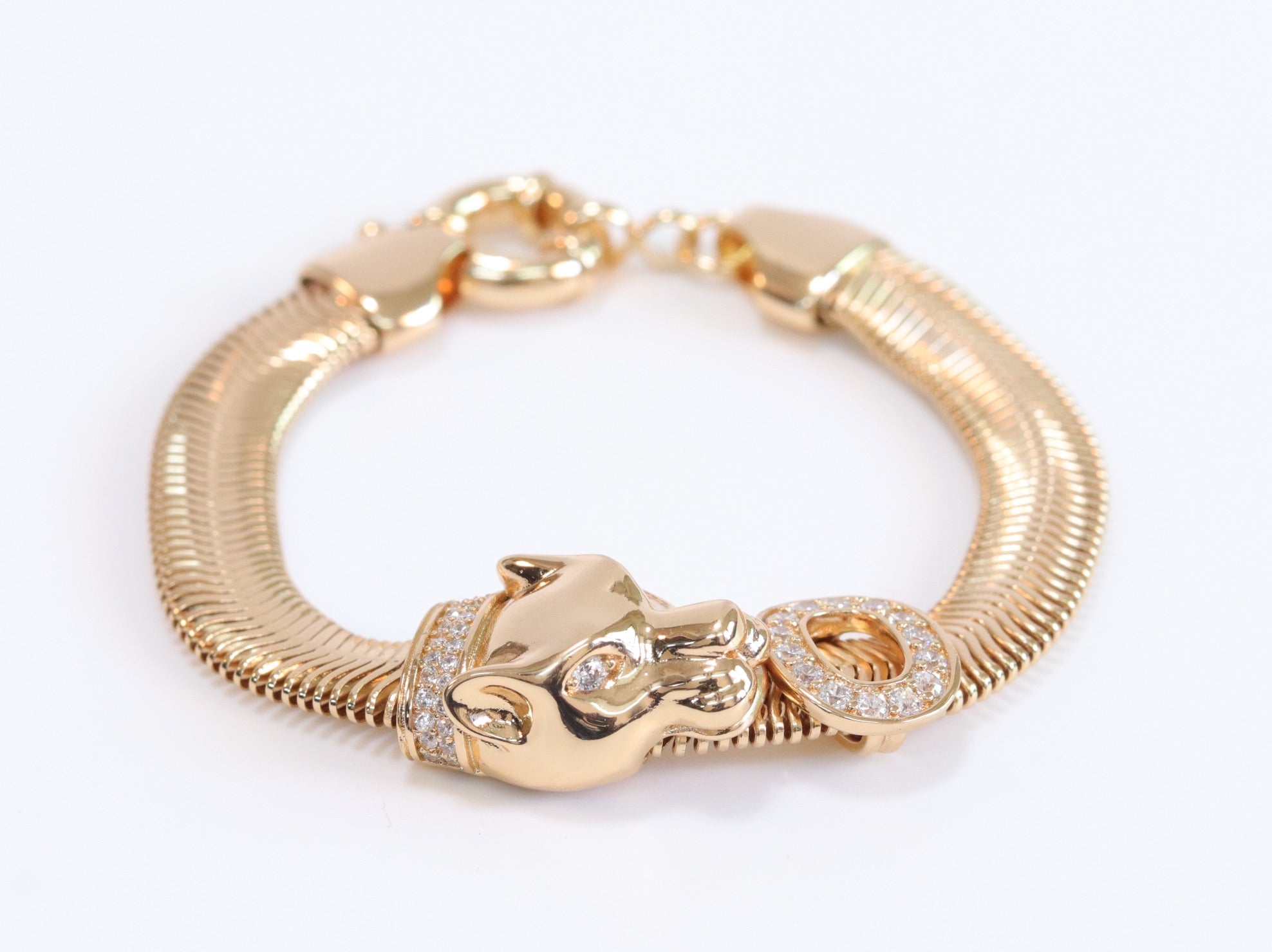 Panther face and cz ring gold bracelet