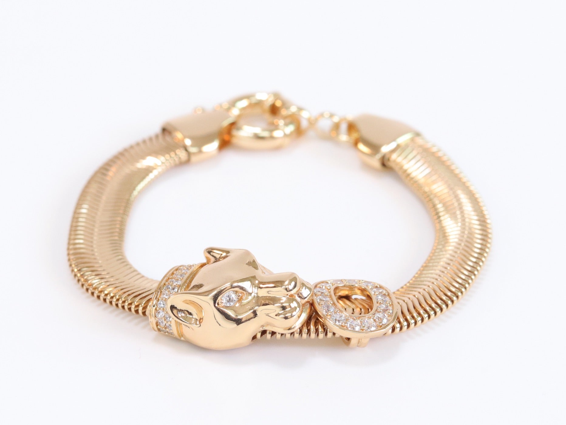 Panther face and cz ring gold bracelet