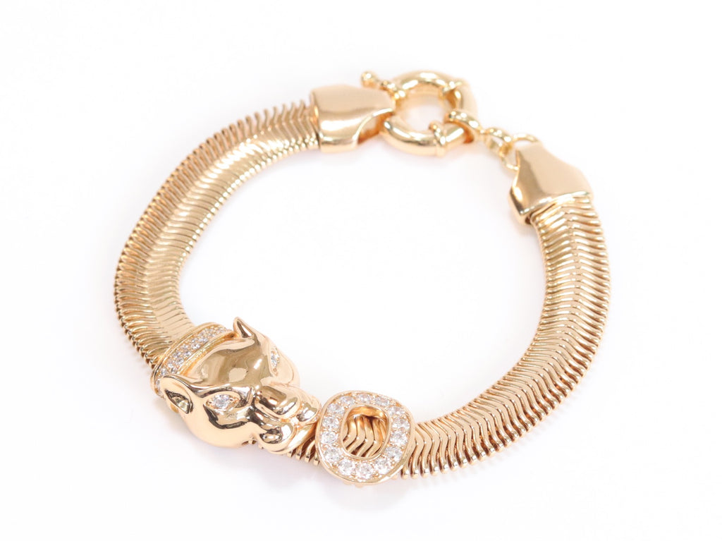Panther face and cz ring gold bracelet