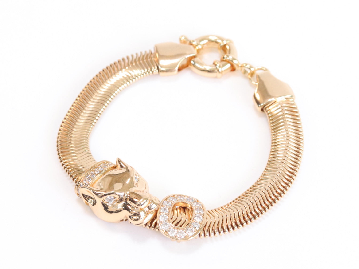 Panther face and cz ring gold bracelet