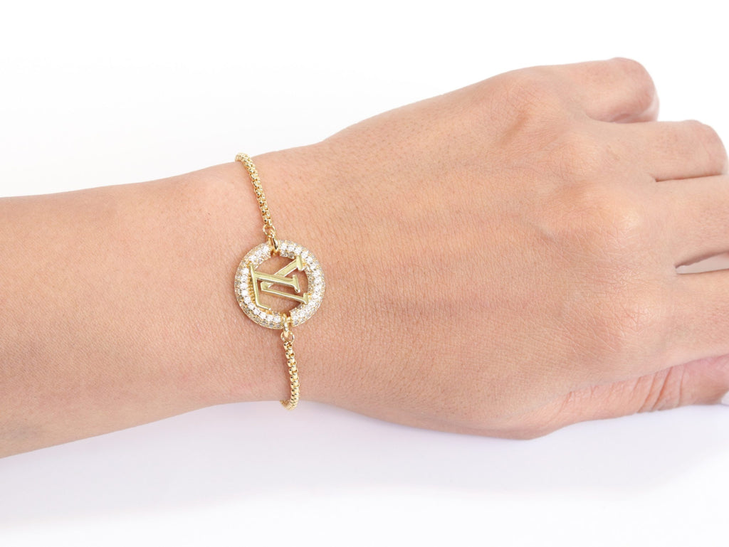 Alphabet L & V cz gold bracelet