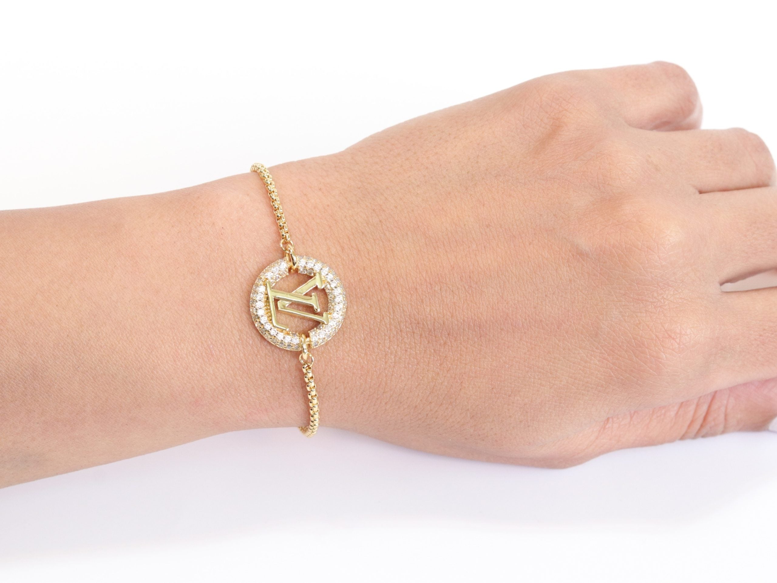 Alphabet L & V cz gold bracelet