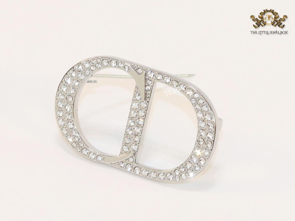 Alphabet CD platinum brooch with CZ