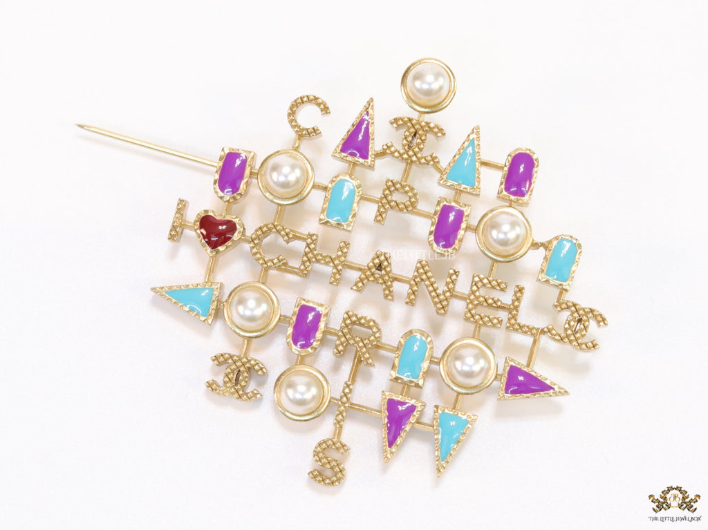Multicoloured cz and pearls brooch in gold plating