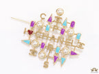 Multicoloured cz and pearls brooch in gold plating