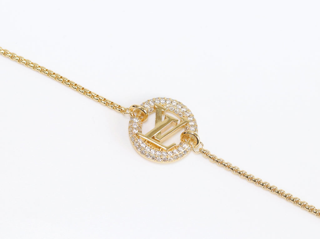 Alphabet L & V cz gold bracelet