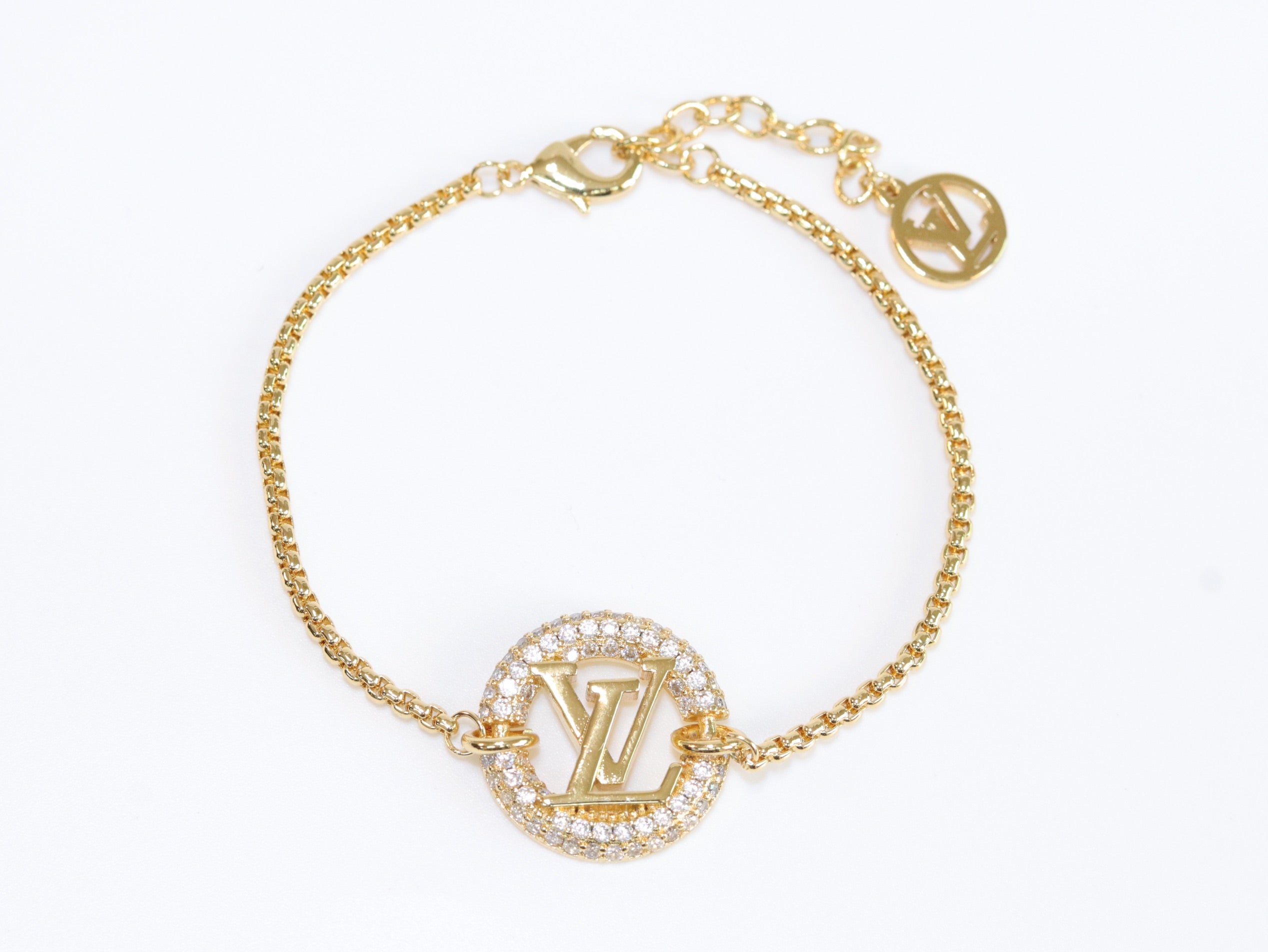 Alphabet L & V cz gold bracelet