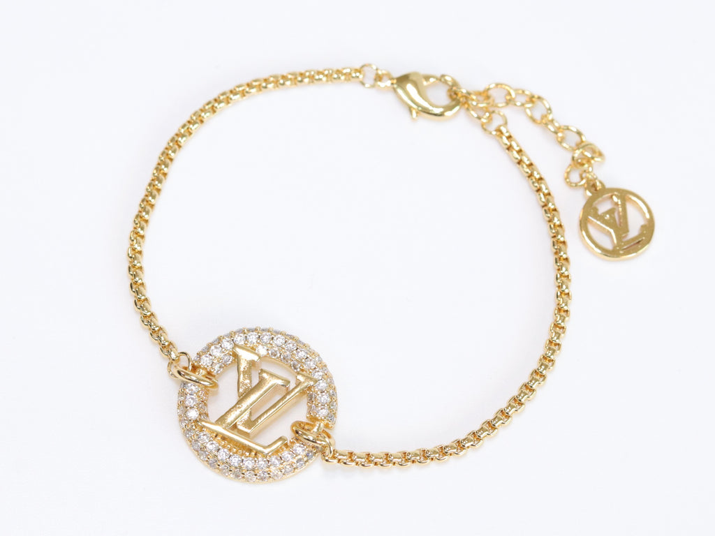 Alphabet L & V cz gold bracelet