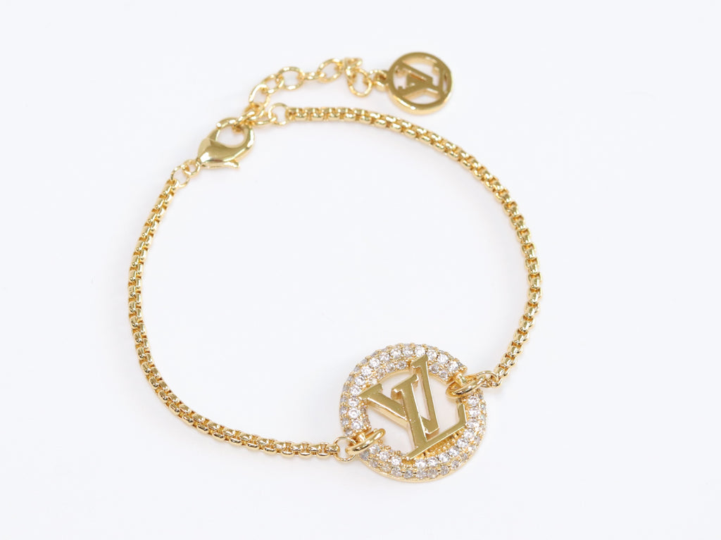 Alphabet L & V cz gold bracelet