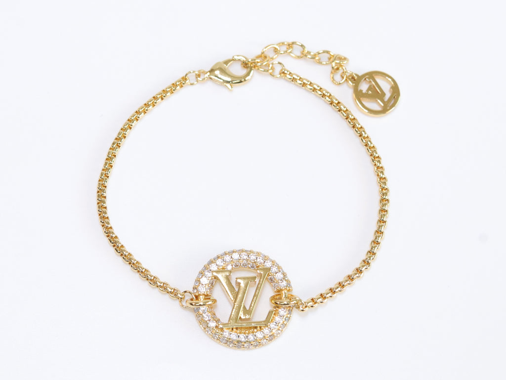 Alphabet L & V cz gold bracelet