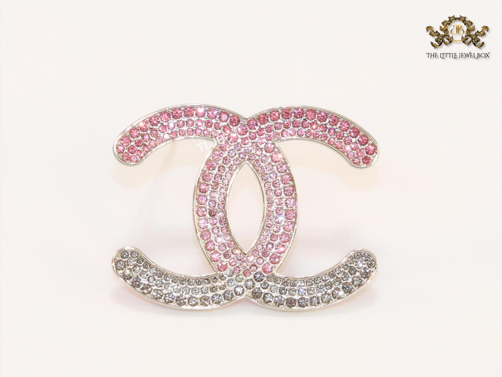 Double C green and pink stone brooch