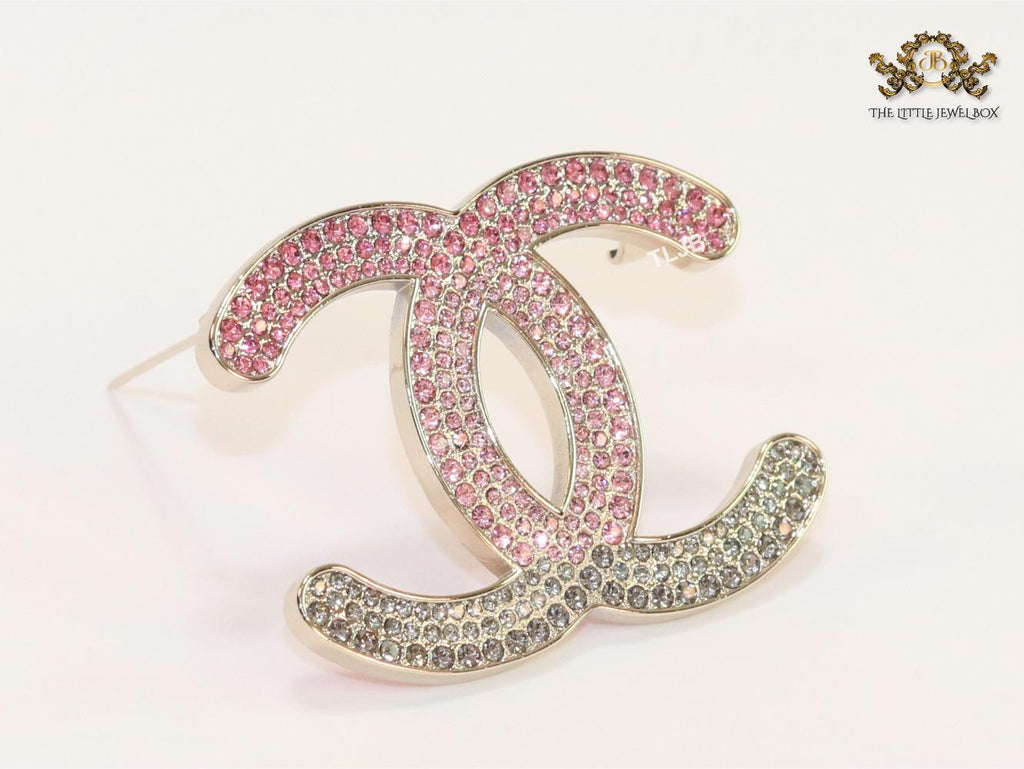 Double C green and pink stone brooch
