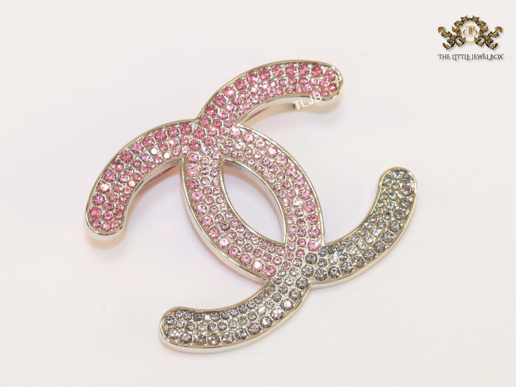 Double C green and pink stone brooch