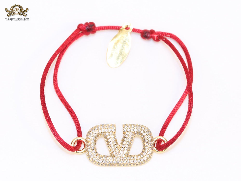 Alphabet V gold cz on Red Thread Bracelet