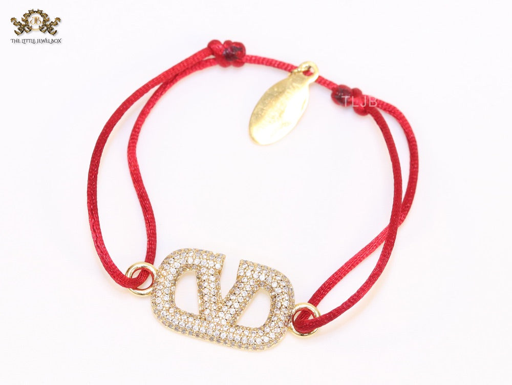 Alphabet V gold cz on Red Thread Bracelet