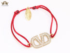 Alphabet V gold cz on Red Thread Bracelet