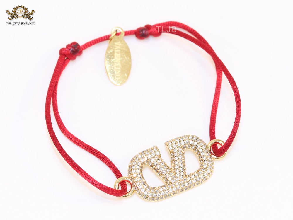 Alphabet V gold cz on Red Thread Bracelet