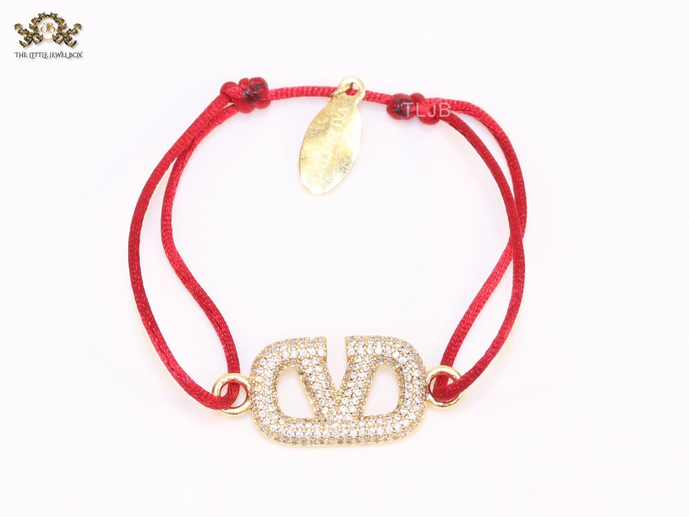 Alphabet V gold cz on Red Thread Bracelet