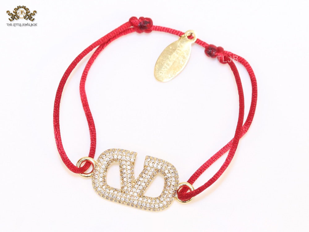 Alphabet V gold cz on Red Thread Bracelet