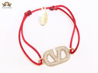 Alphabet V gold cz on Red Thread Bracelet