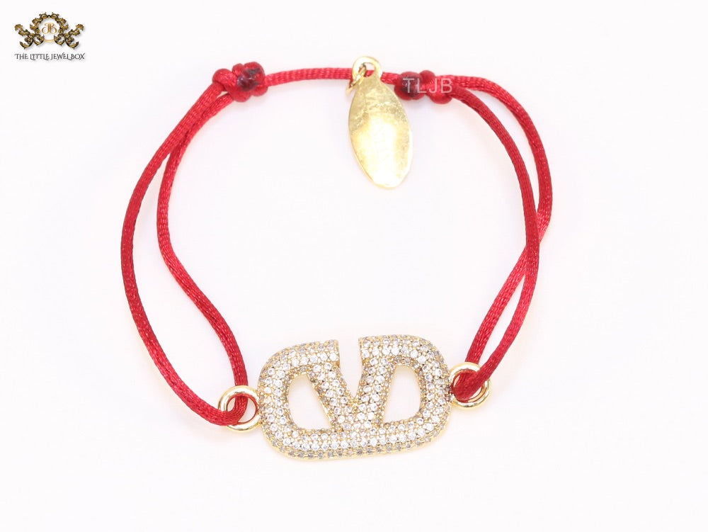 Alphabet V gold cz on Red Thread Bracelet