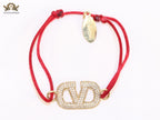 Alphabet V gold cz on Red Thread Bracelet