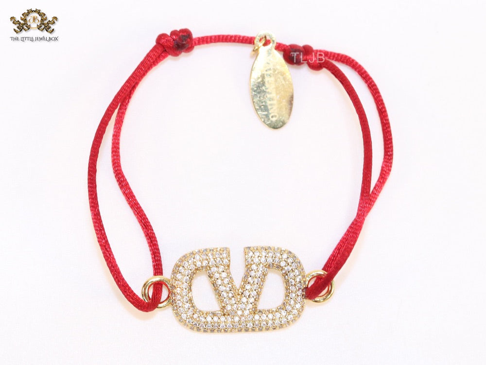 Alphabet V gold cz on Red Thread Bracelet