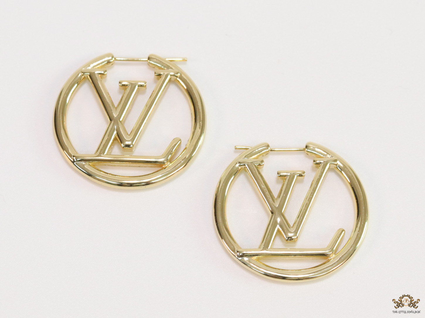 Gold plated L and V alphabet hoops 29 mm