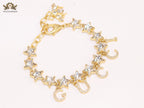 Double G and CZ stars gold charm bracelet