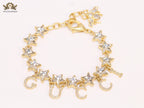 Double G and CZ stars gold charm bracelet