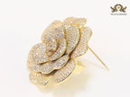 Double C gold & cz flower brooch